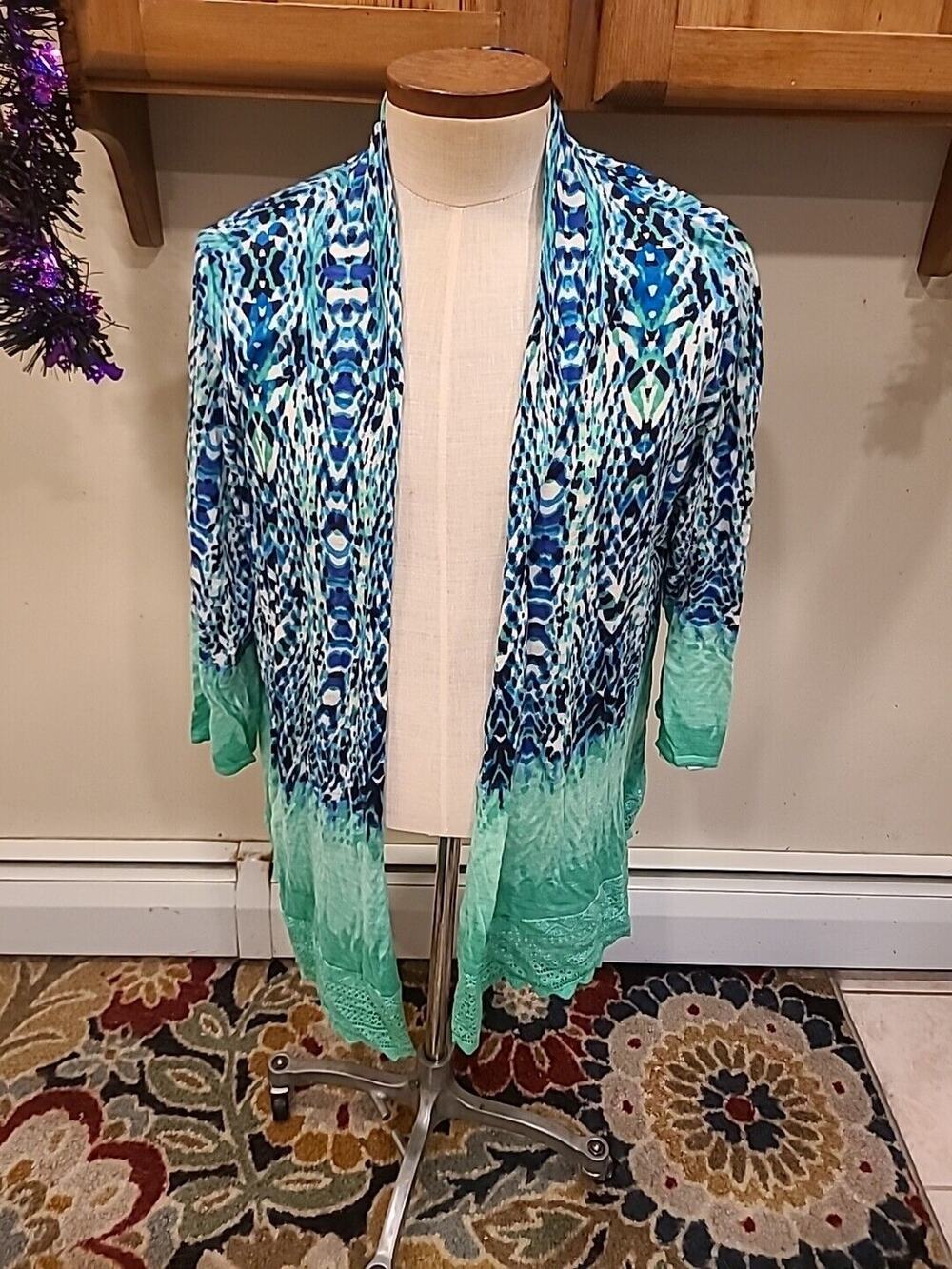 Ruby Rd. Cardigan Sweater 3x Green Multicolor Knit Open Front Long Sleeve